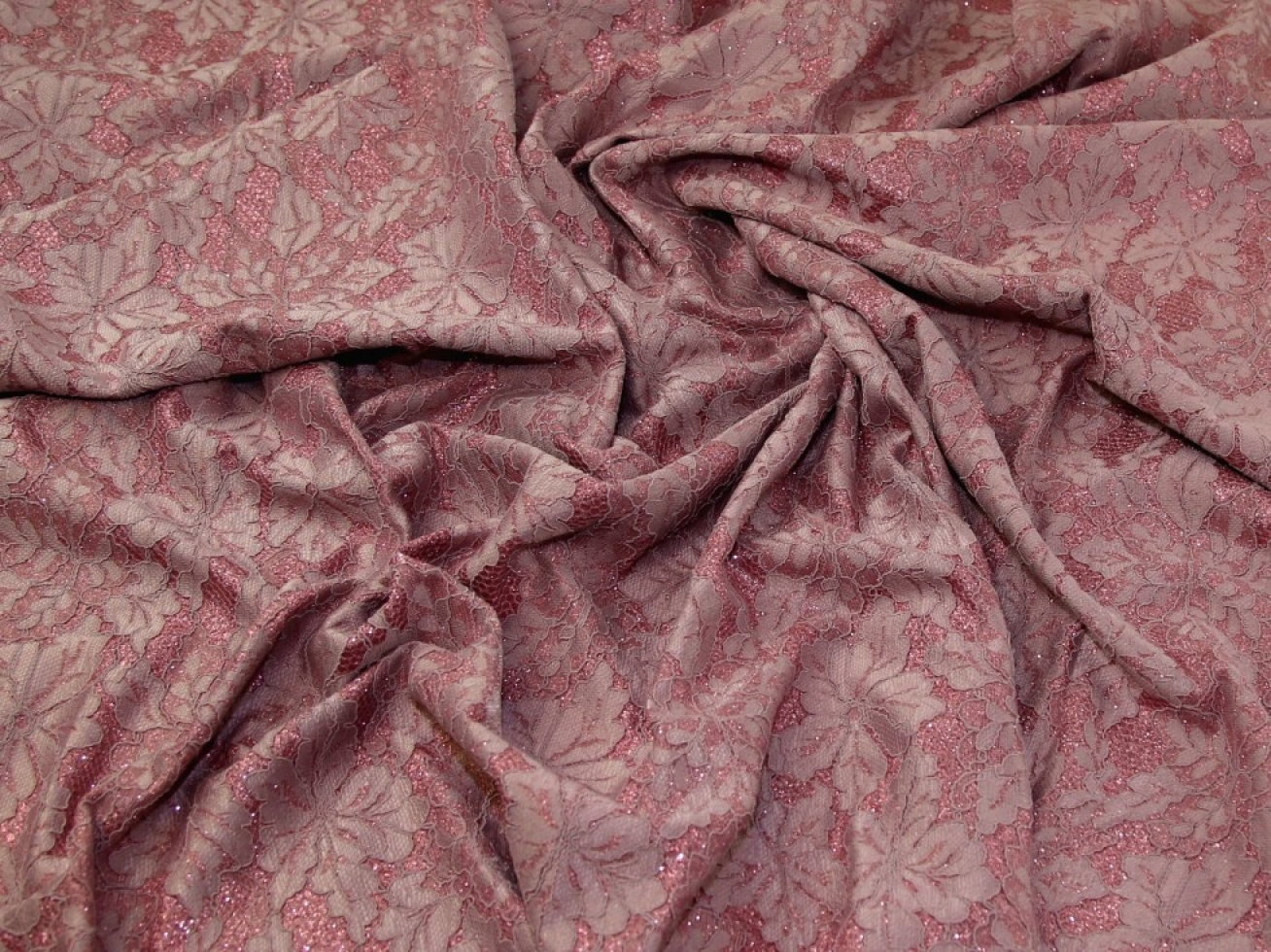 Glitter Satin Lace Fabric Mauve