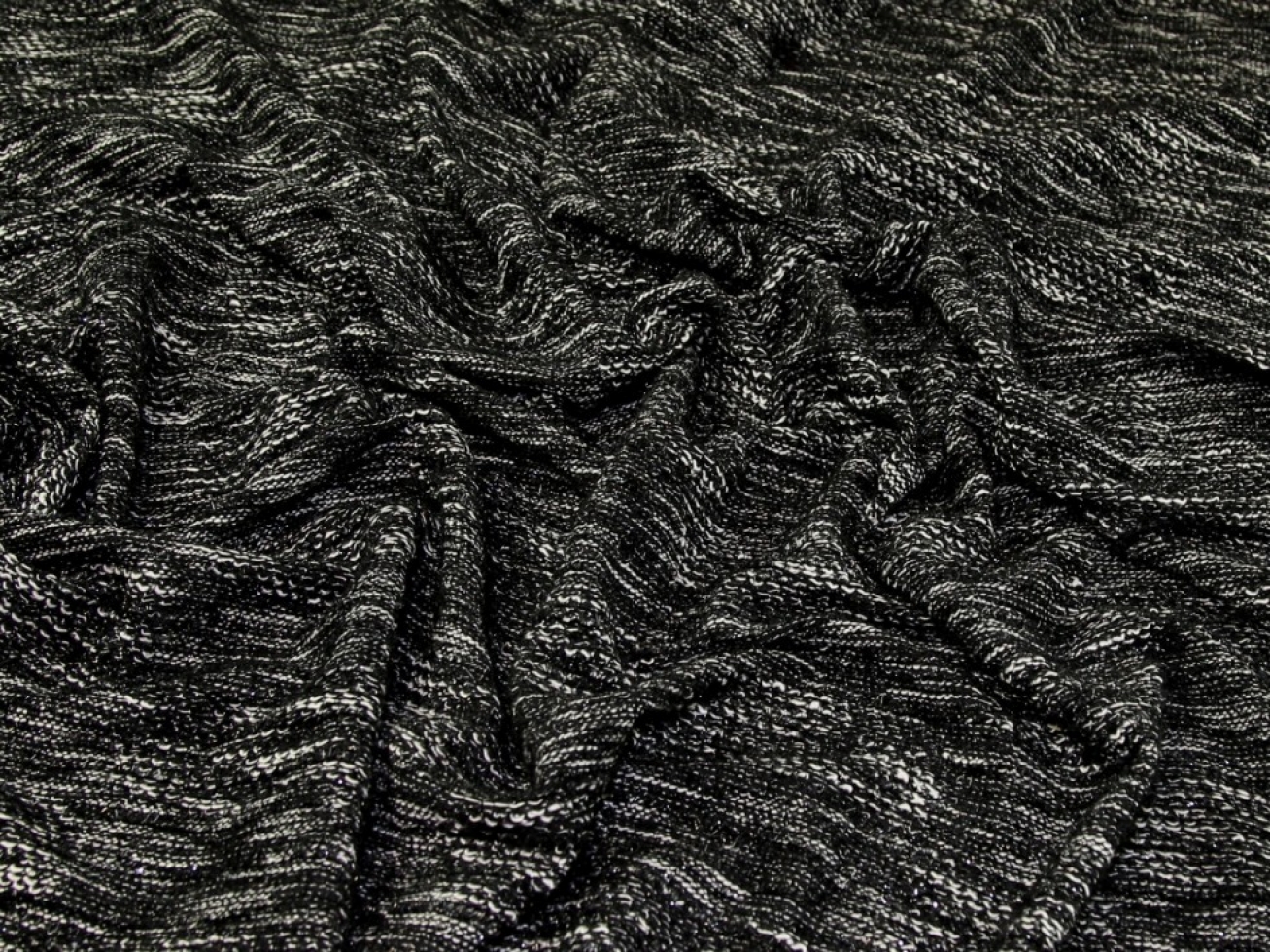 Slub Sweater Knit Stretch Fabric Black & Ivory