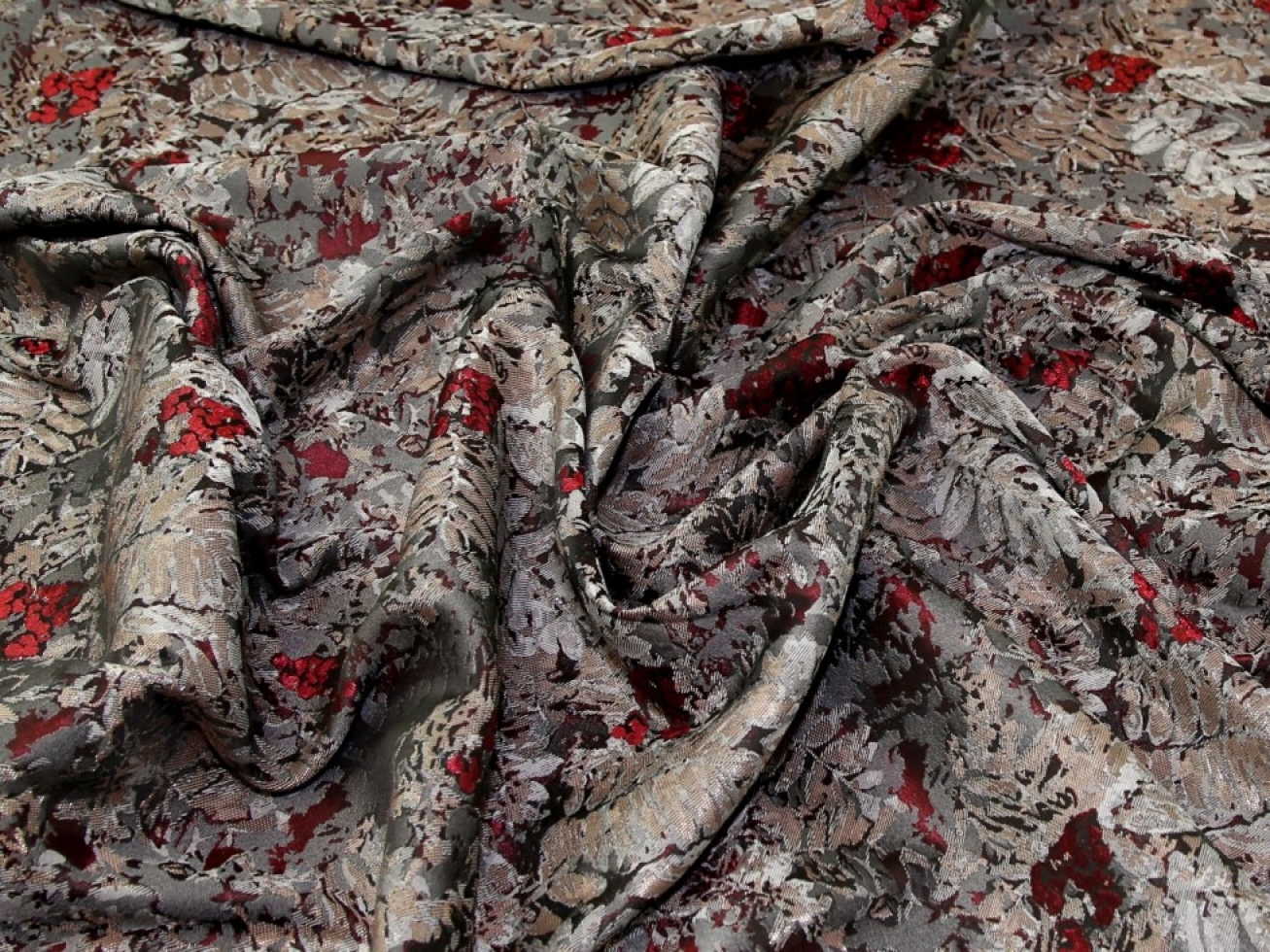 Metallic Woven Brocade Fabric Ruby