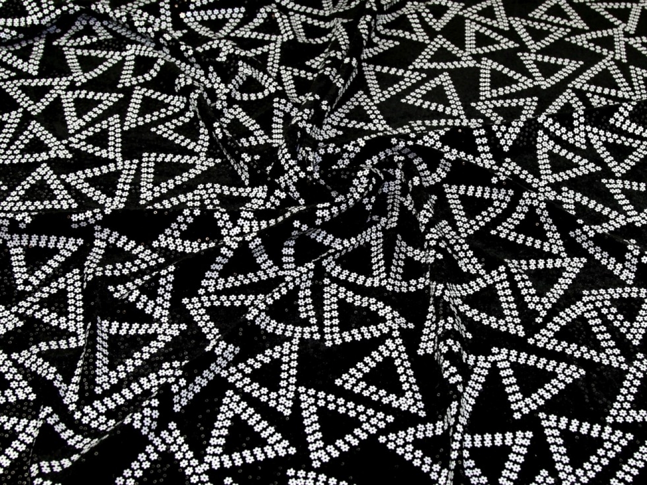 Sequin Velvet Stretch Knit Fabric Black & White