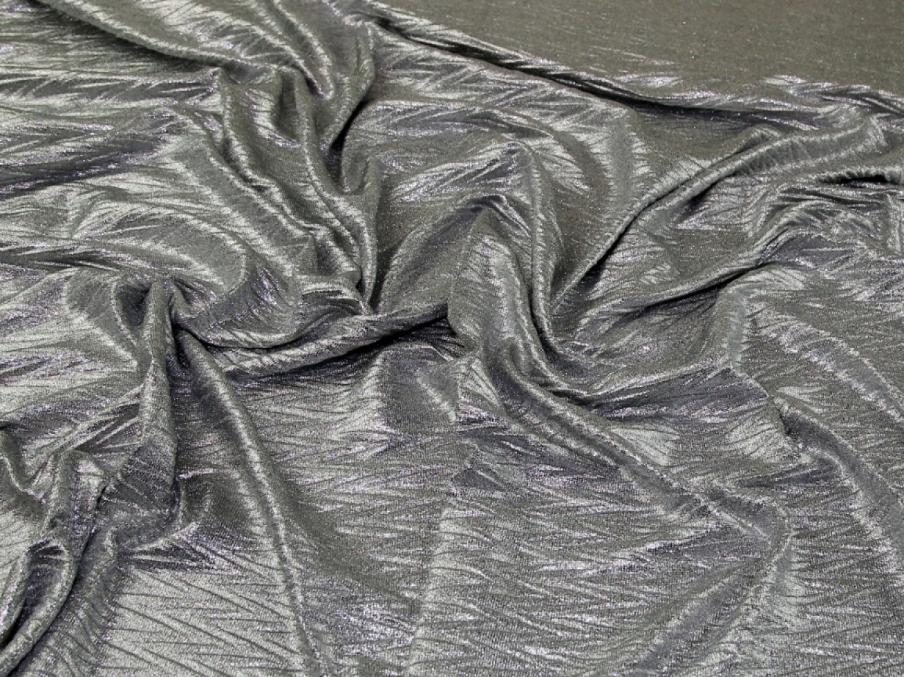Pleated Foil Sweater Knit Stretch Fabric Silver
