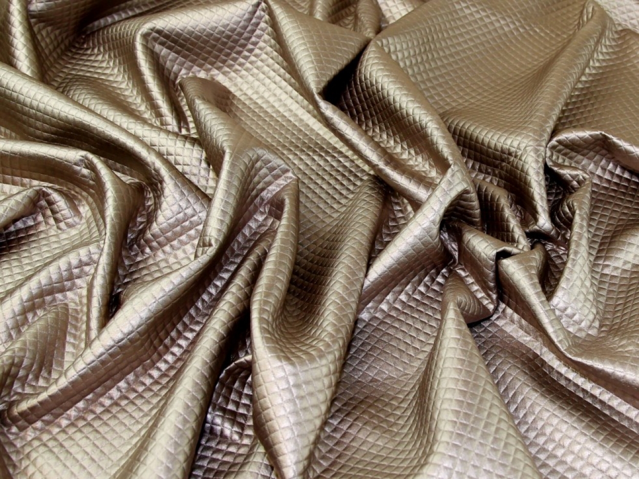 Quilted PU Textured Stretch Knit Fabric Champagne