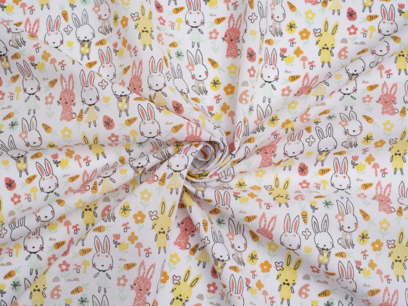 Printed Polycotton Fabric White