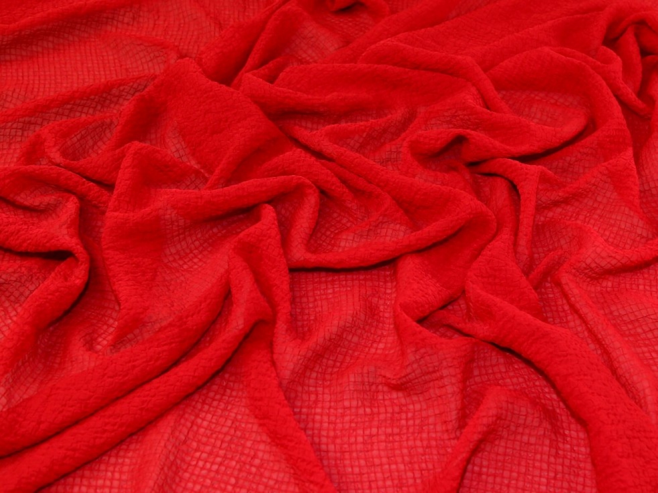 Textured Sheer Chiffon Fabric Red