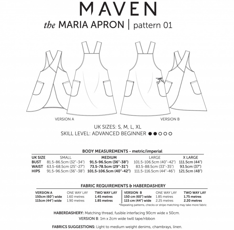 Maven Patterns Paper Sewing Pattern Maria Apron