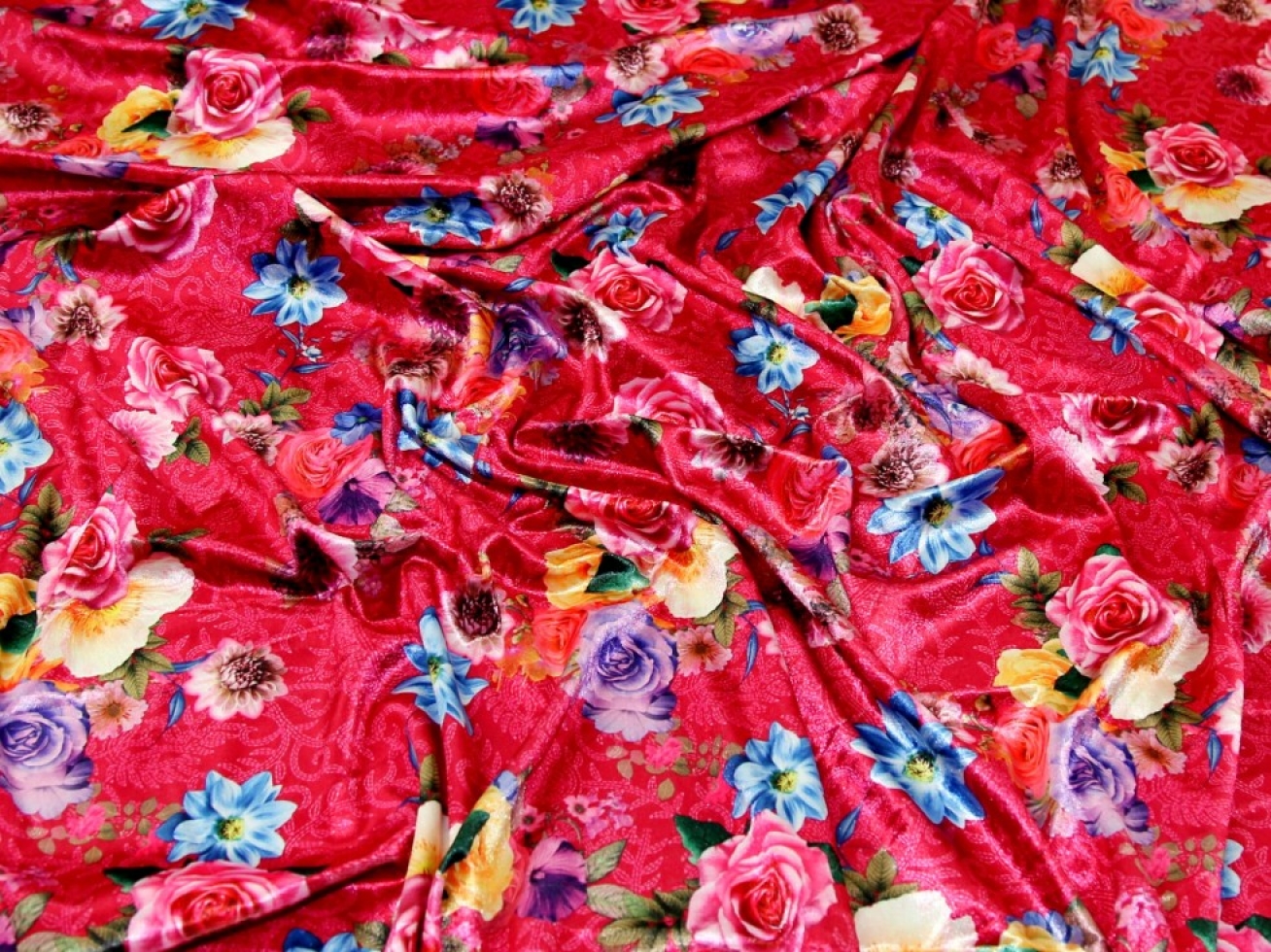 Velvet Stretch Knit Fabric Cerise Multi