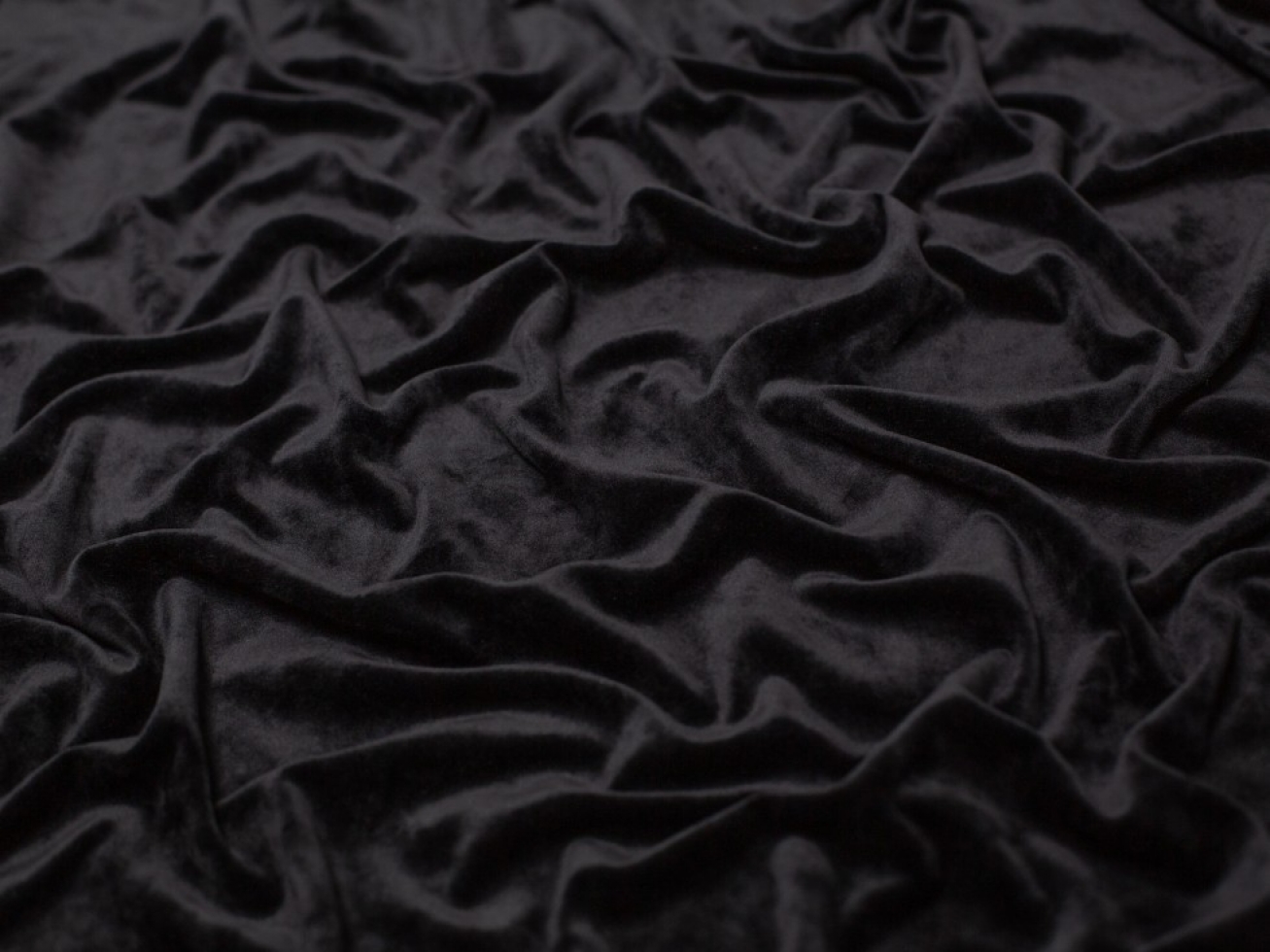 Minerva Core Range Polyester Velour Stretch Knit Fabric Black