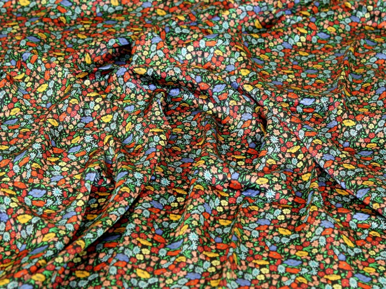 Liberty London Poppy Park  Belgravia Silk Satin Fabric Multicoloured