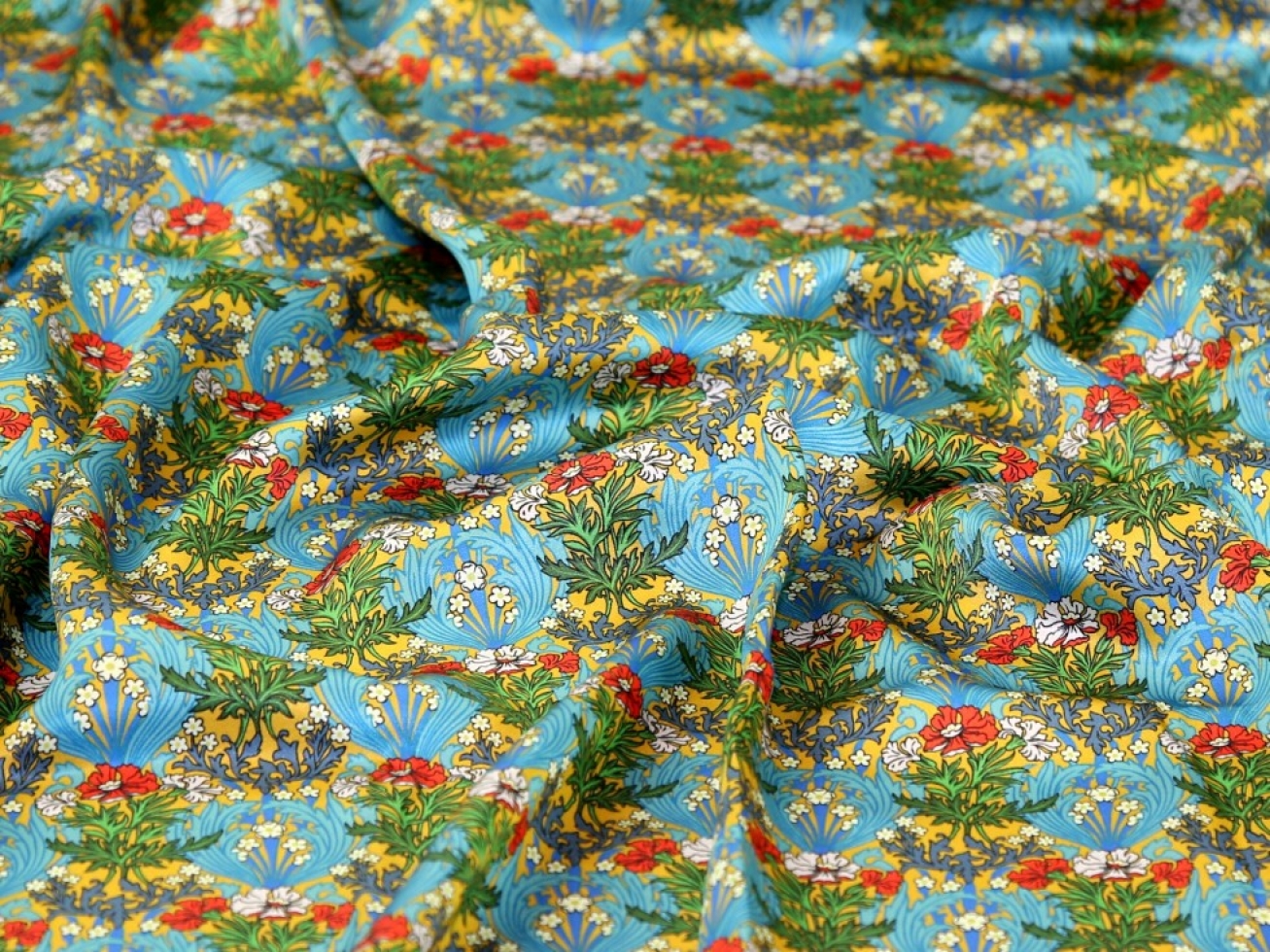 Liberty London Bronwyn Belgravia Silk Satin Fabric Turquoise