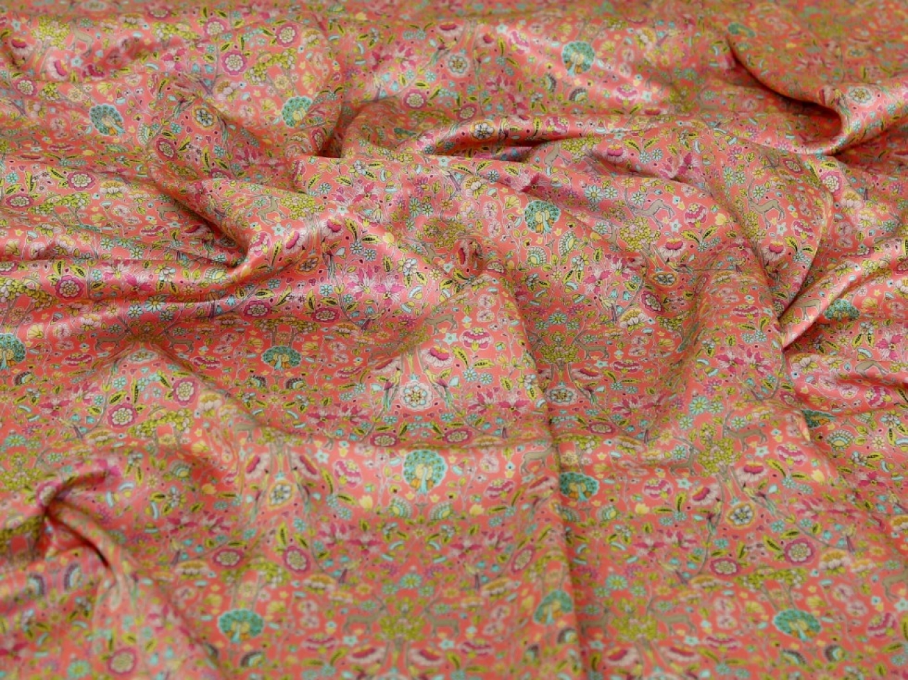 Liberty London Palmeira Belgravia Silk Satin Fabric Coral