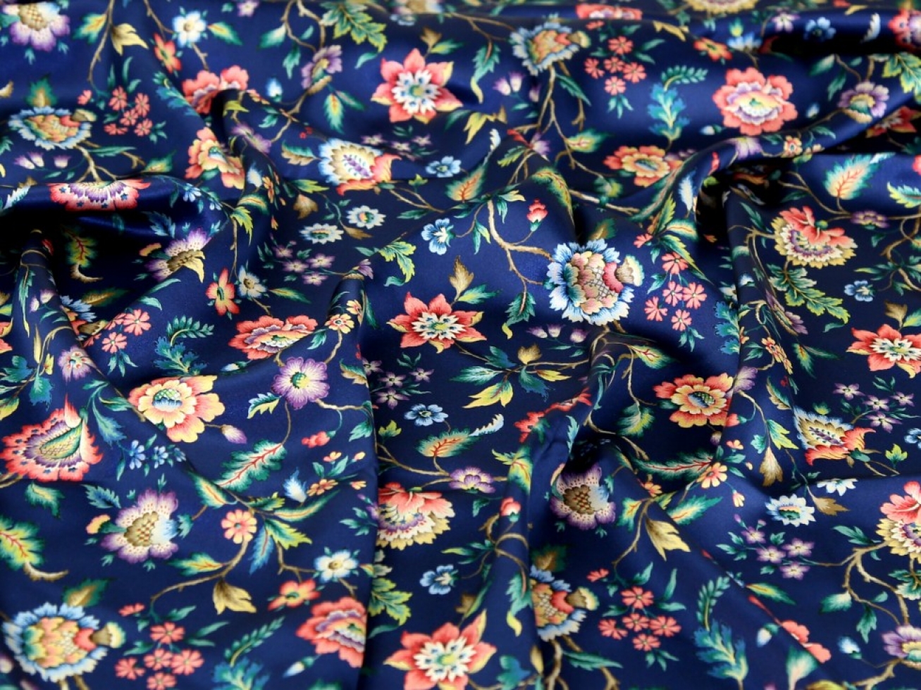 Liberty London Eva Belle Belgravia Silk Satin Fabric Navy
