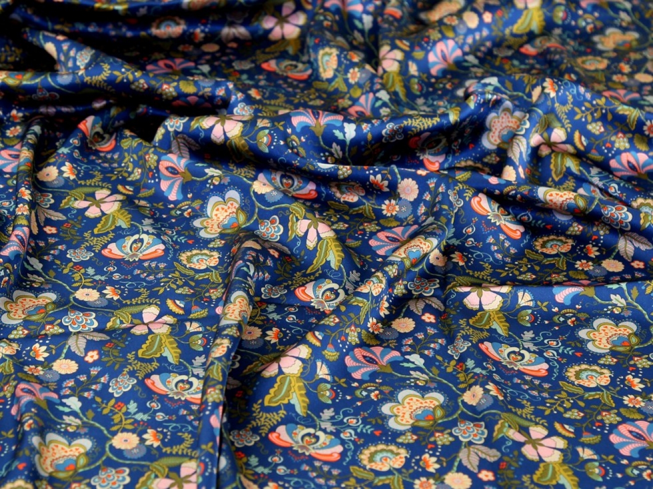 Liberty London Mabelle Hall Belgravia Silk Satin Fabric Blue