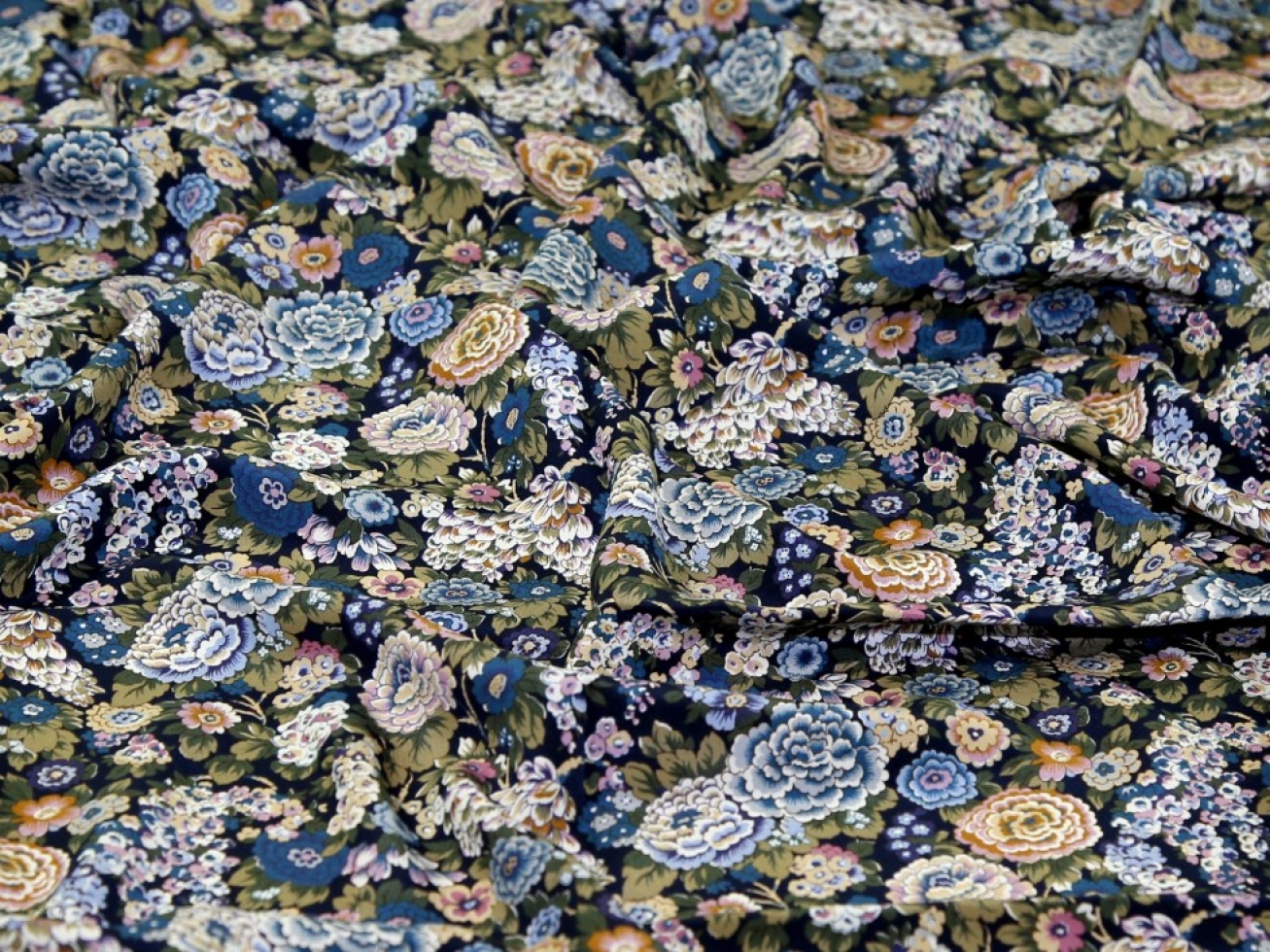 Liberty London Elysian Day Kensington Silk Crepe de Chine Fabric Navy