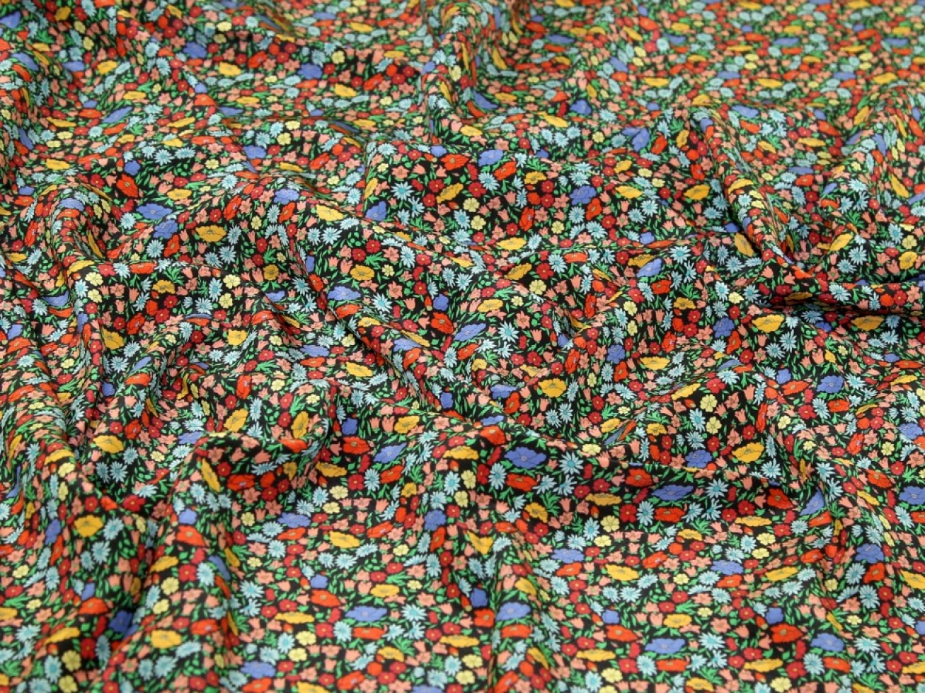 Liberty London Poppy Park Kensington Silk Crepe de Chine Fabric Multicoloured
