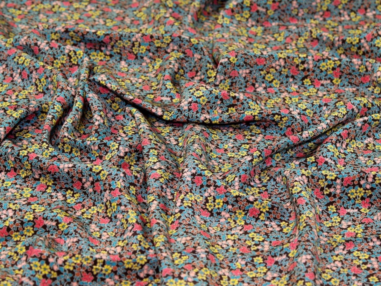 Liberty London Emilias Bloom Kensington Silk Crepe de Chine Fabric Mahogany