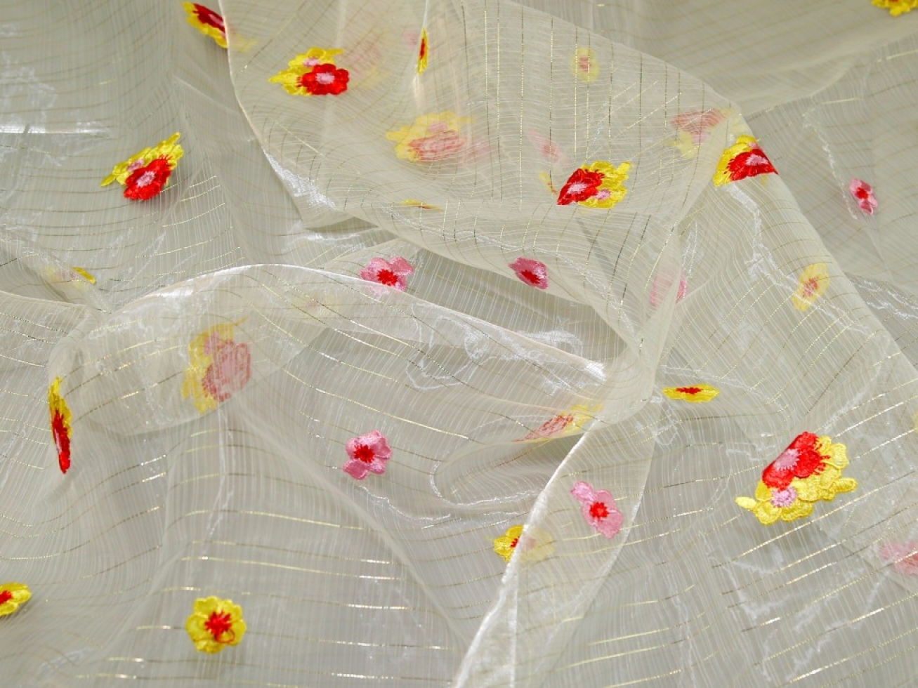 Embroidered Lurex Organza Fabric Multicoloured
