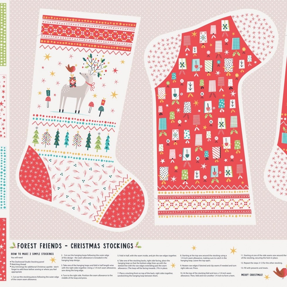 Dashwood Studio Forest Friends Metallic Cotton Fabric Panel Multicoloured