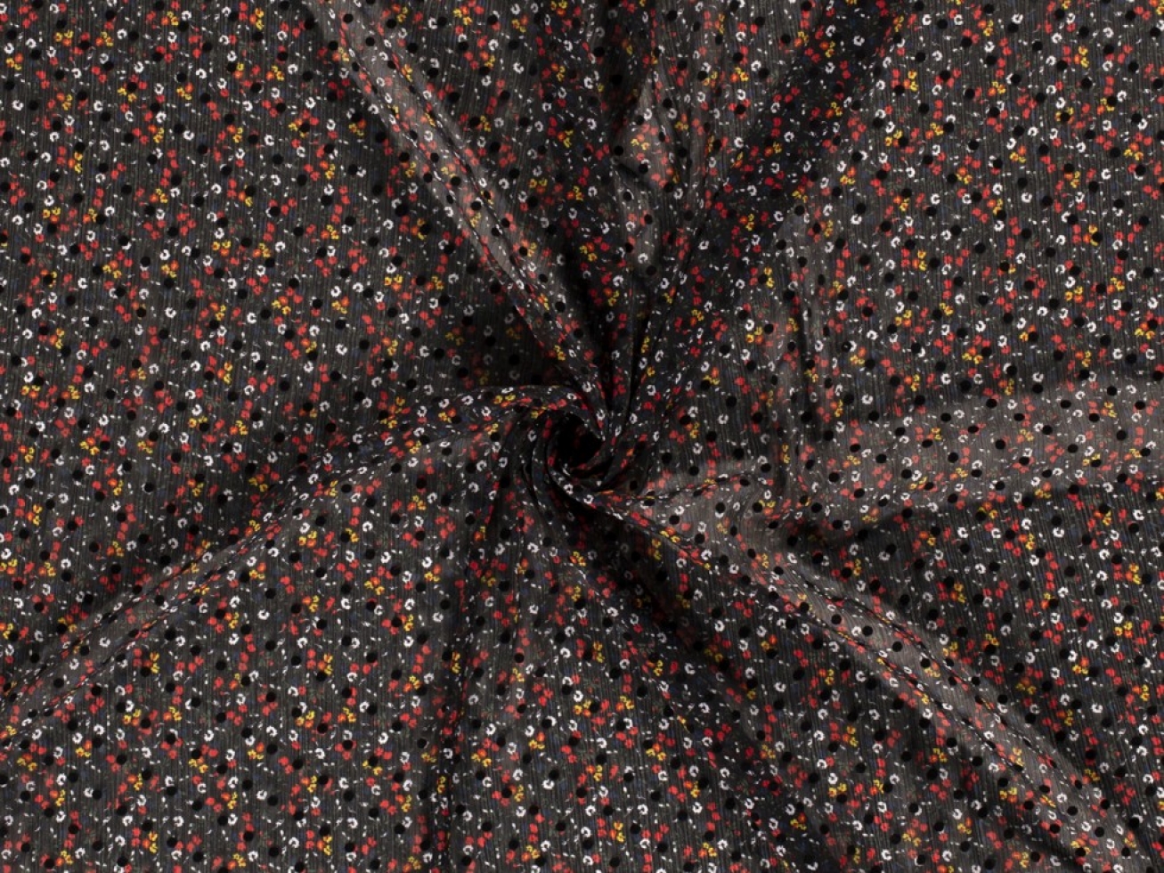 Sheer Chiffon Fabric Red on Black