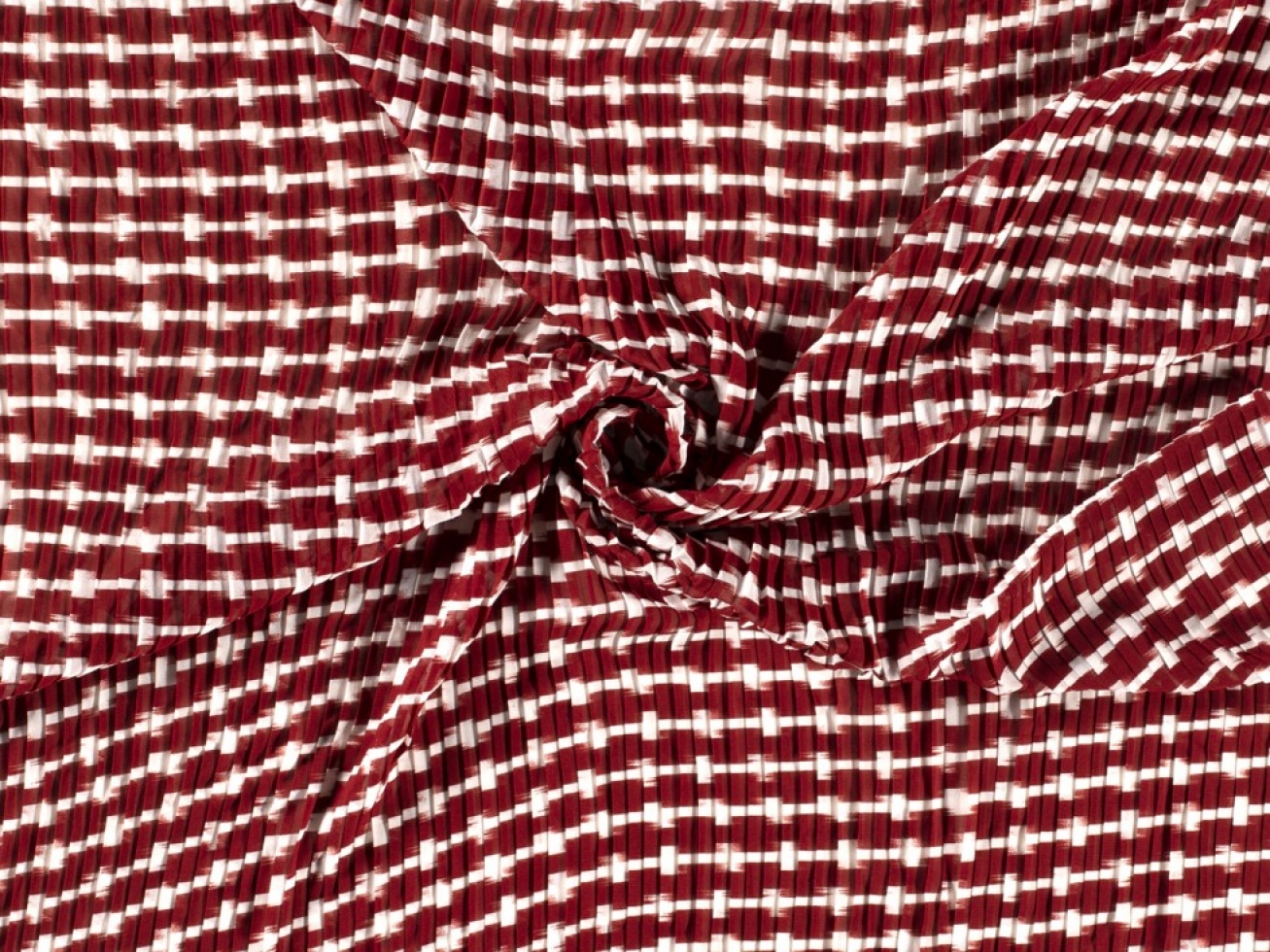 Pleated Chiffon Plisse Fabric Red