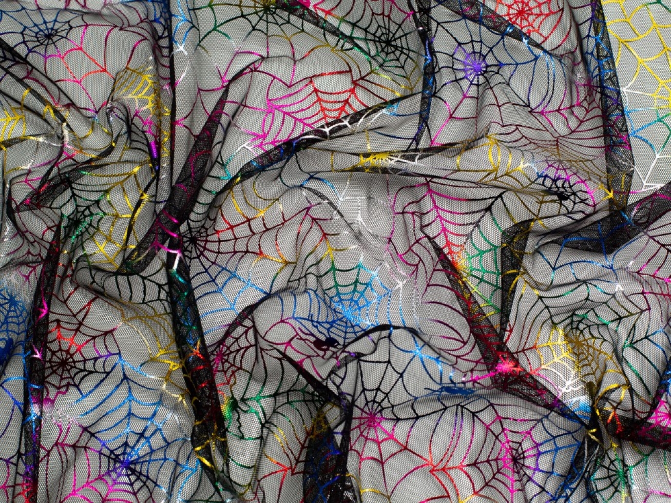 Minerva Core Range Foil Tulle Net Fabric Black Multicoloured