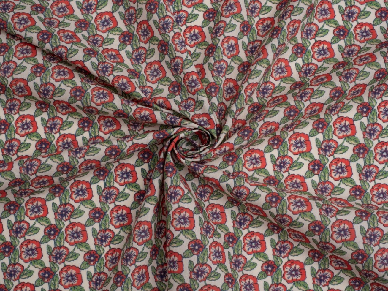 Printed Polycotton Fabric Red & Cream
