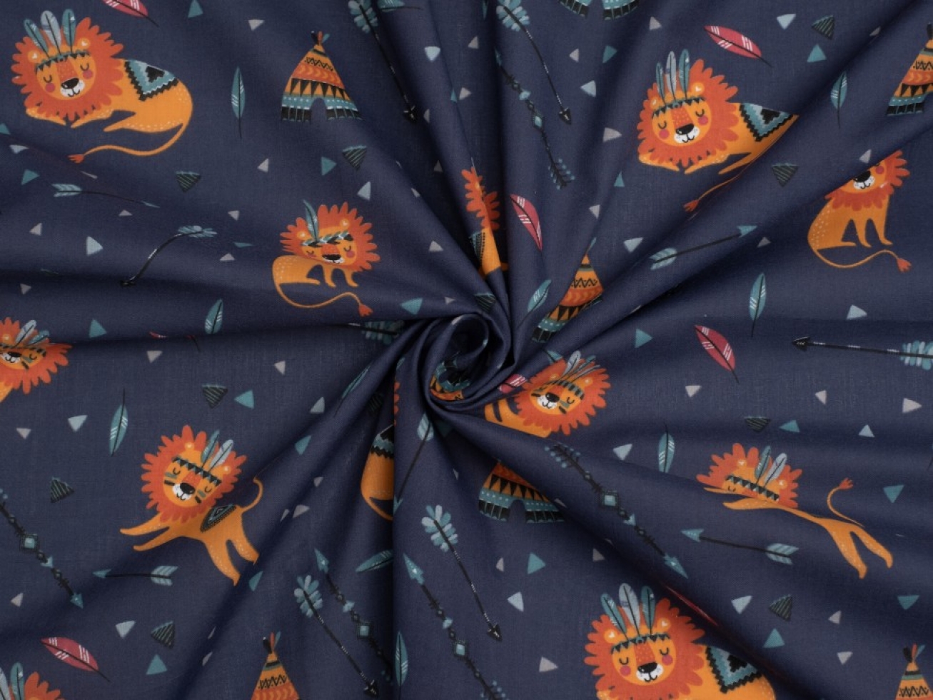 Printed Polycotton Fabric Navy Blue