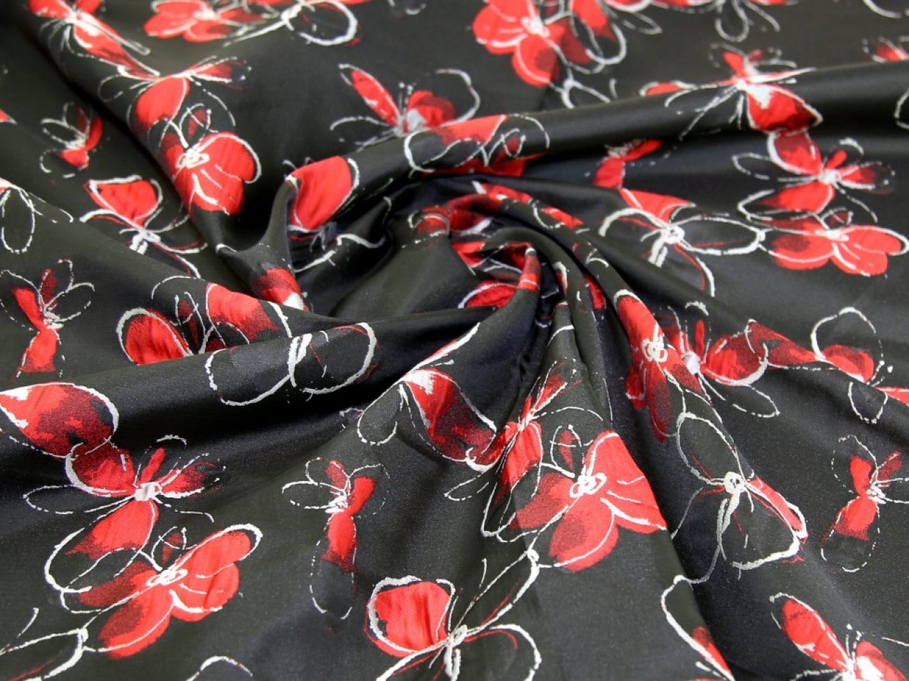 Textured Brocade Fabric Red & Black