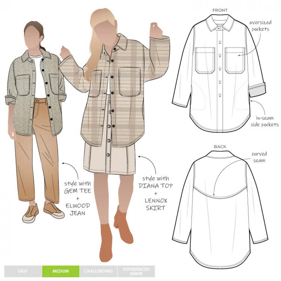 Style Arc Paper Sewing Pattern Logan Shacket
