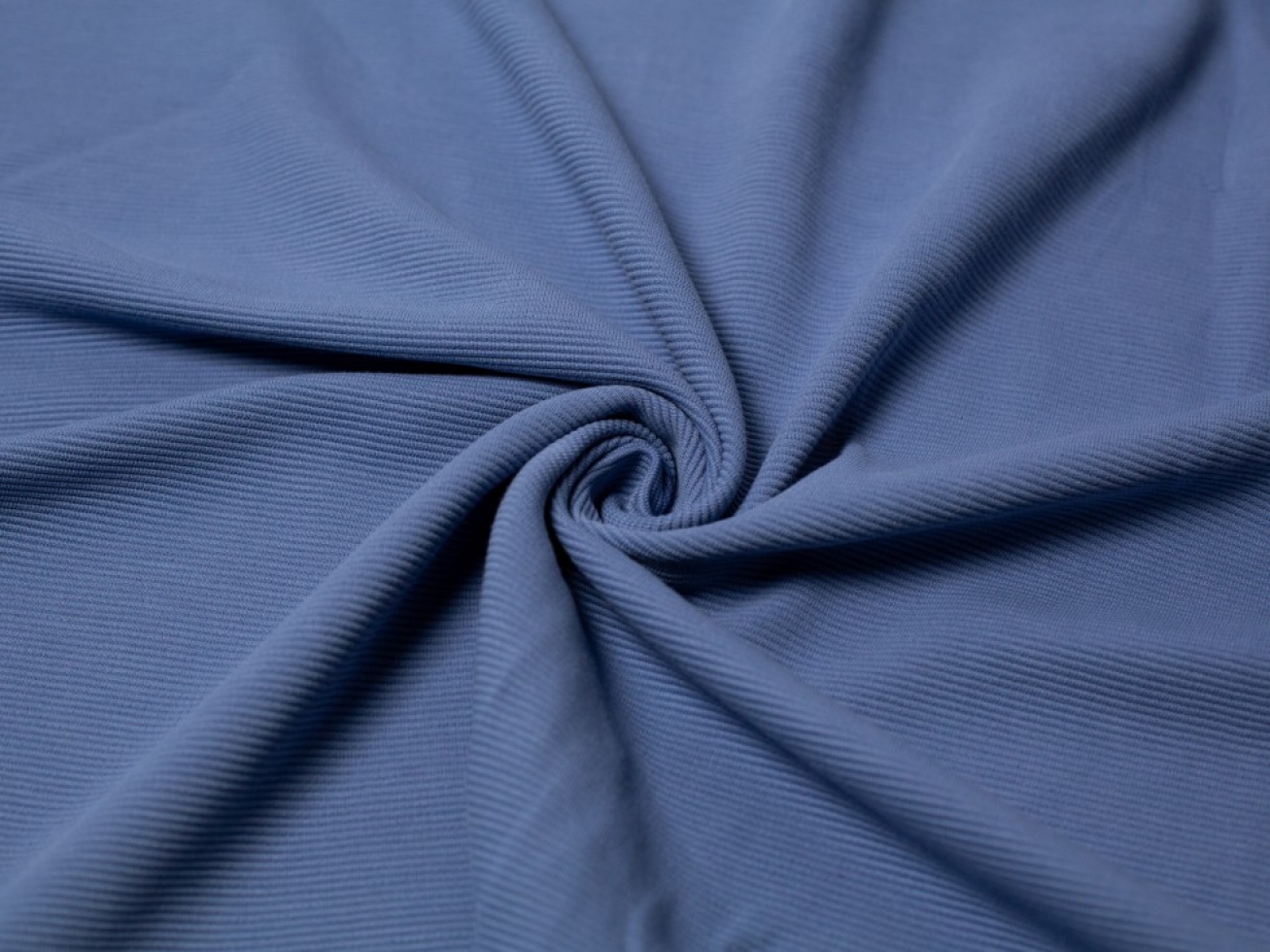 100% Cotton Ottoman Rib Stretch Knit Fabric Denim Blue