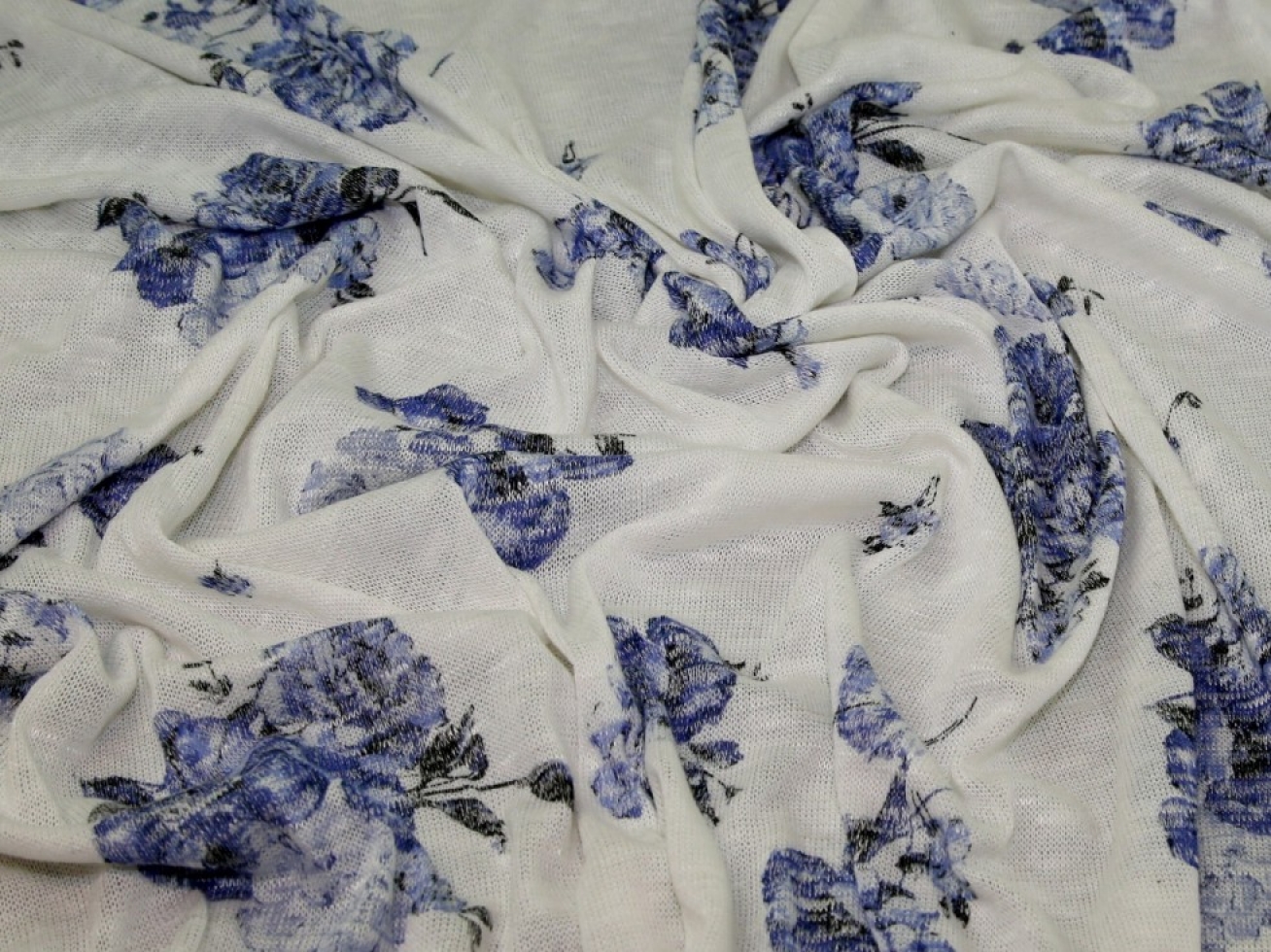 Slub Sweater Knit Stretch Fabric Blue & Ivory