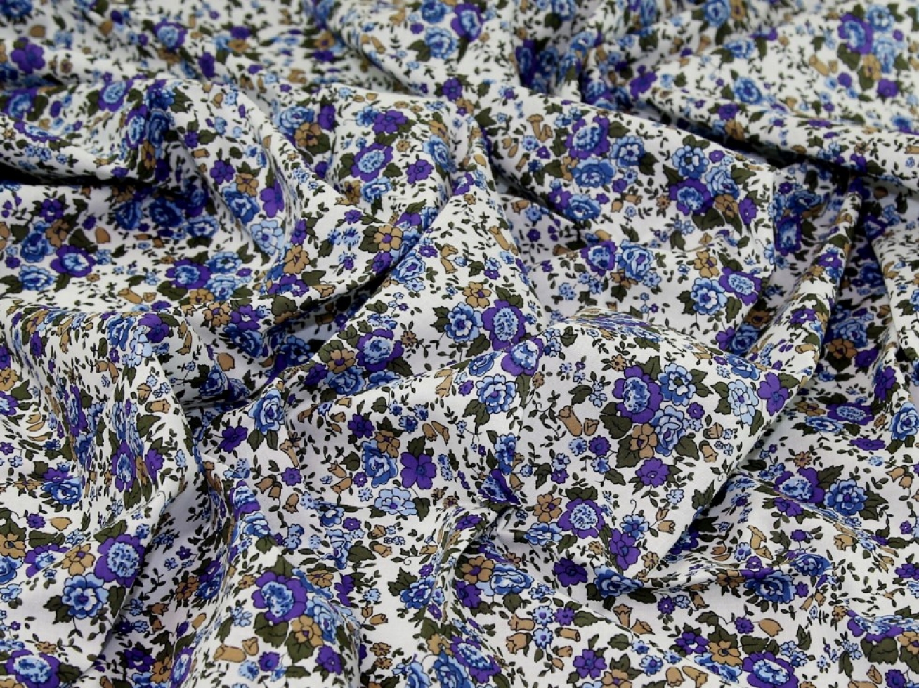 Sea Island Cotton Voile Fabric Blue on White