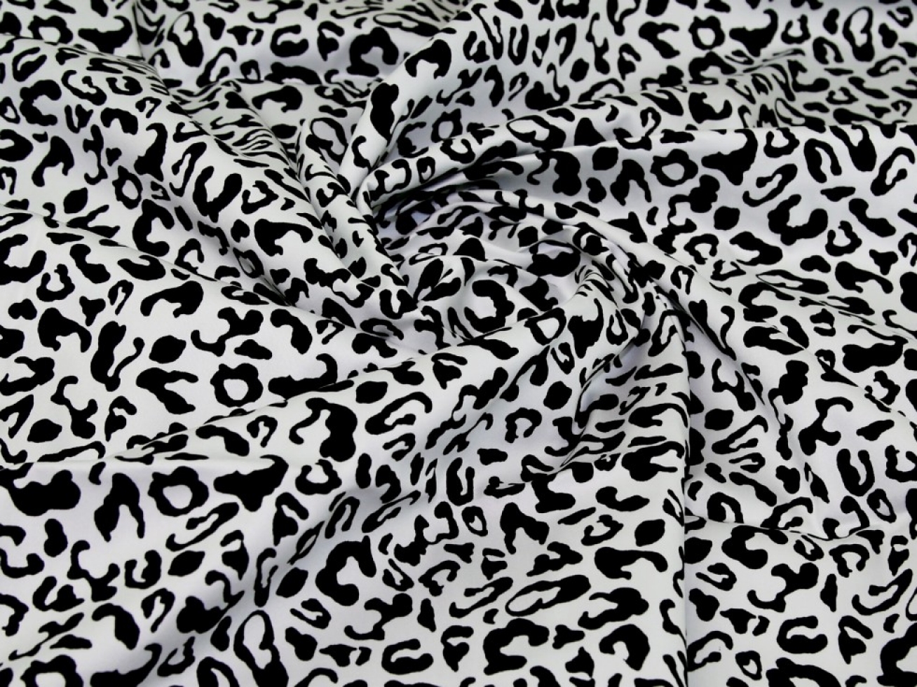 Woven Stretch Cotton Sateen Fabric Black on White