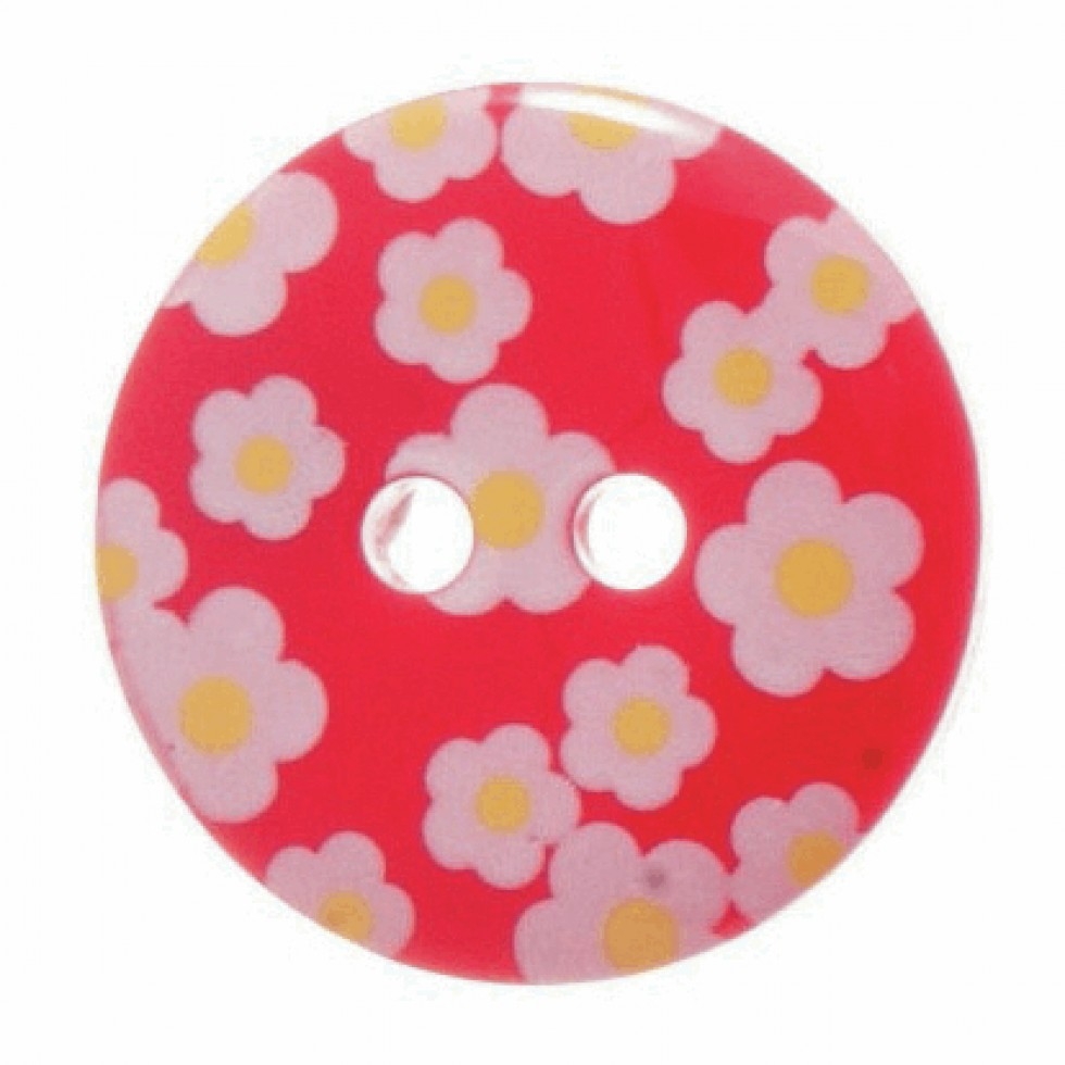 Hemline Round Flower Buttons Red