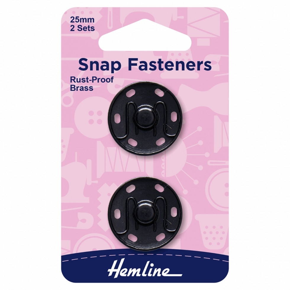 Hemline Sew On Metal Snap Fasteners Black