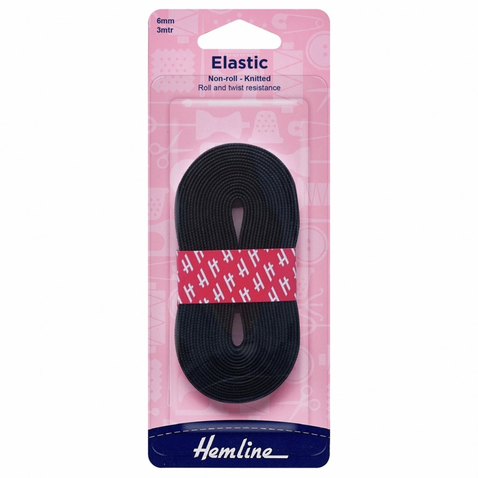 Hemline Non Roll Knitted Elastic Black