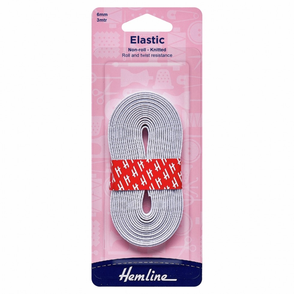 Hemline Non Roll Knitted Elastic White