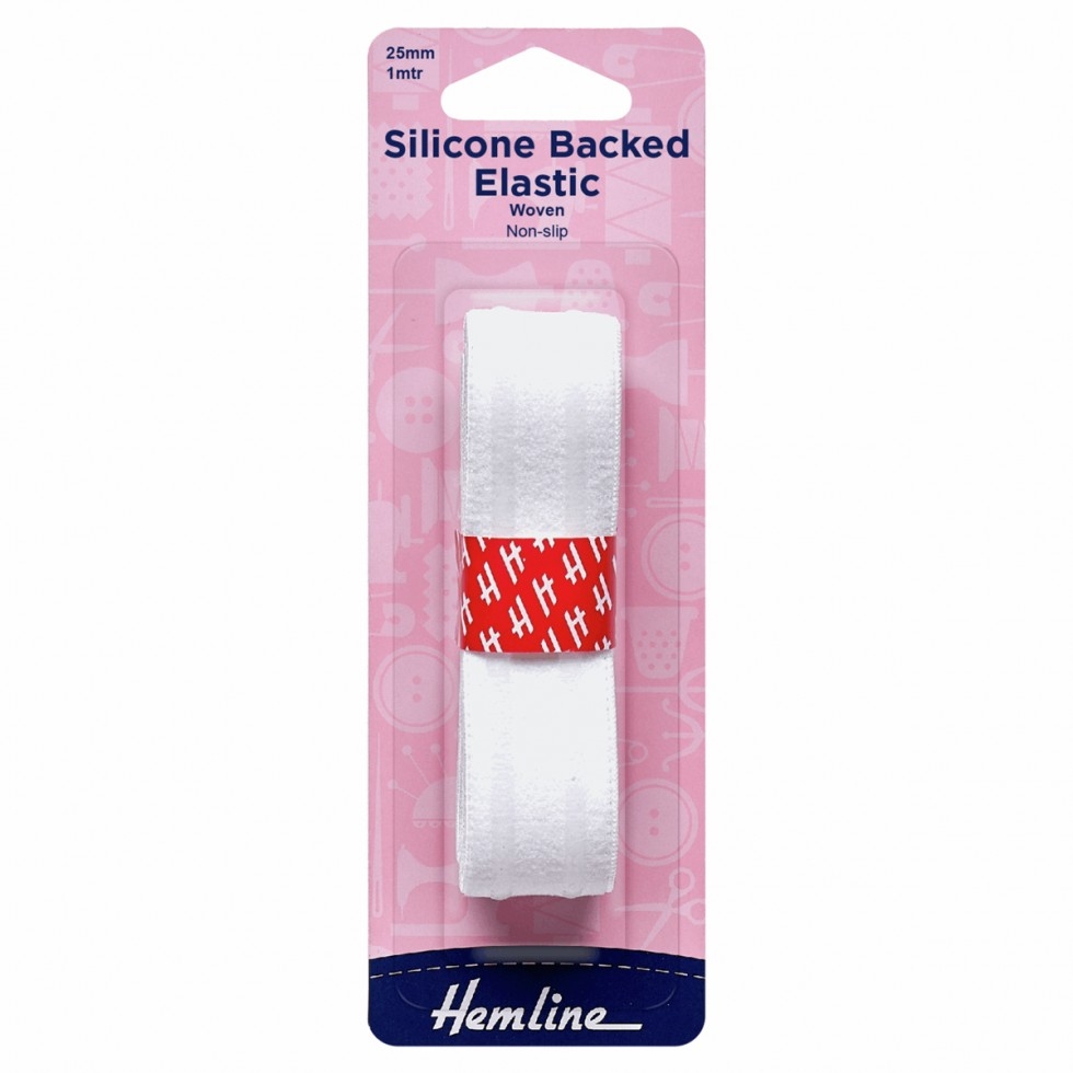 Hemline Silicone Backed Elastic White
