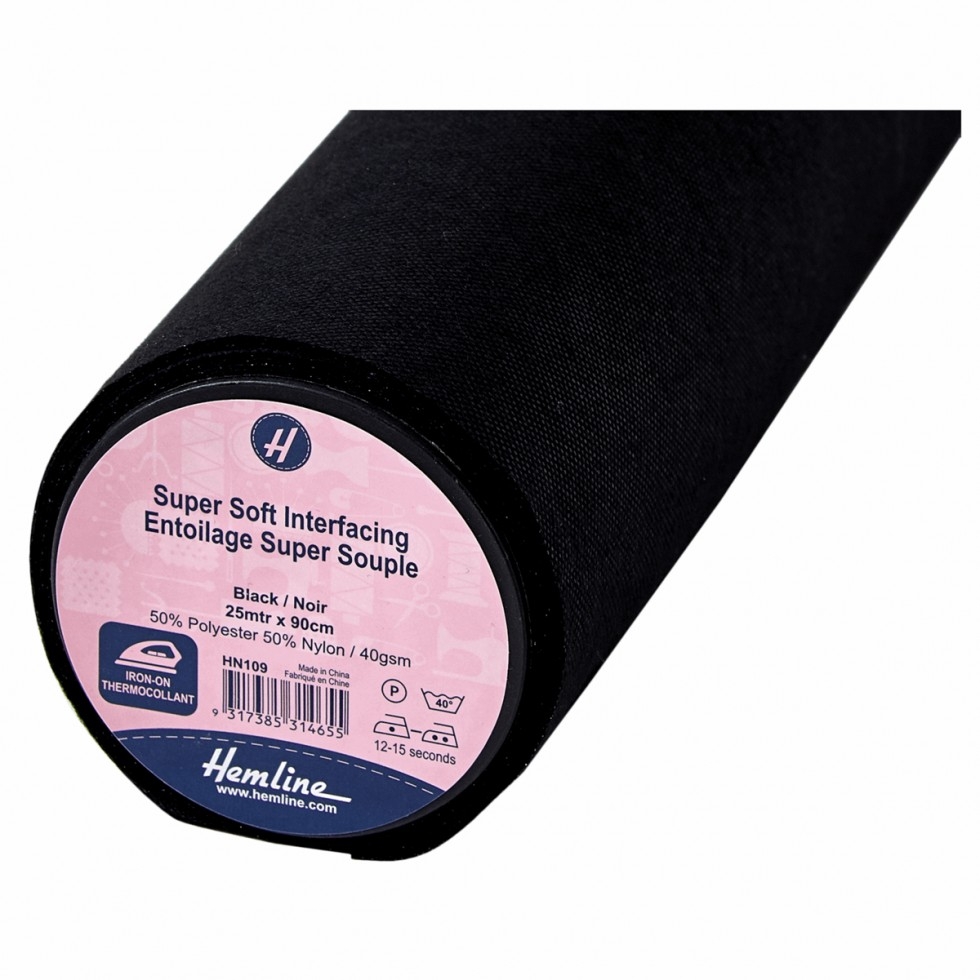 Hemline Super Soft Light Iron On Interfacing Black