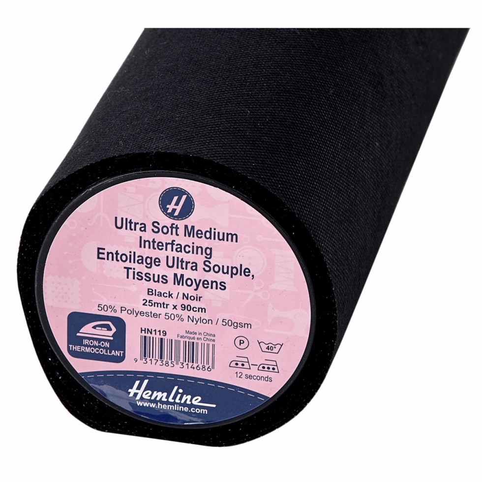 Hemline Super Soft Medium Iron On Interfacing Black