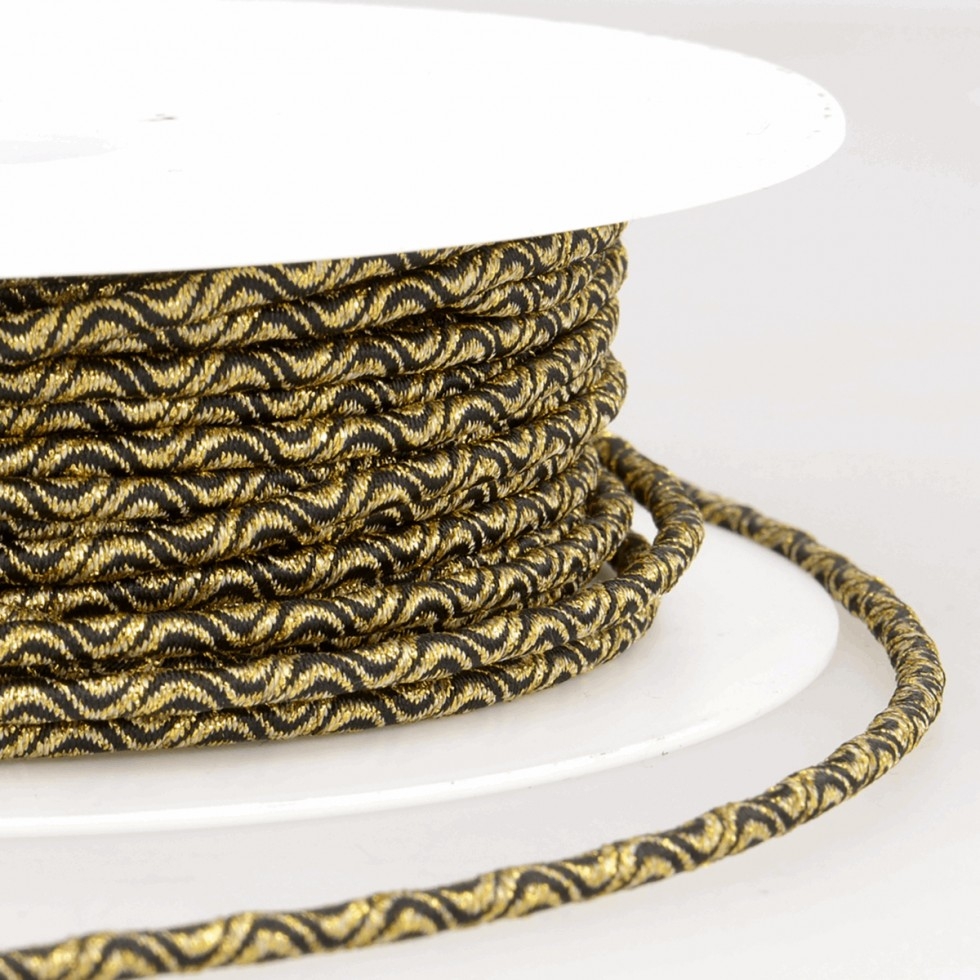 Stephanoise Wave Patterened Round Elastic Gold & Black