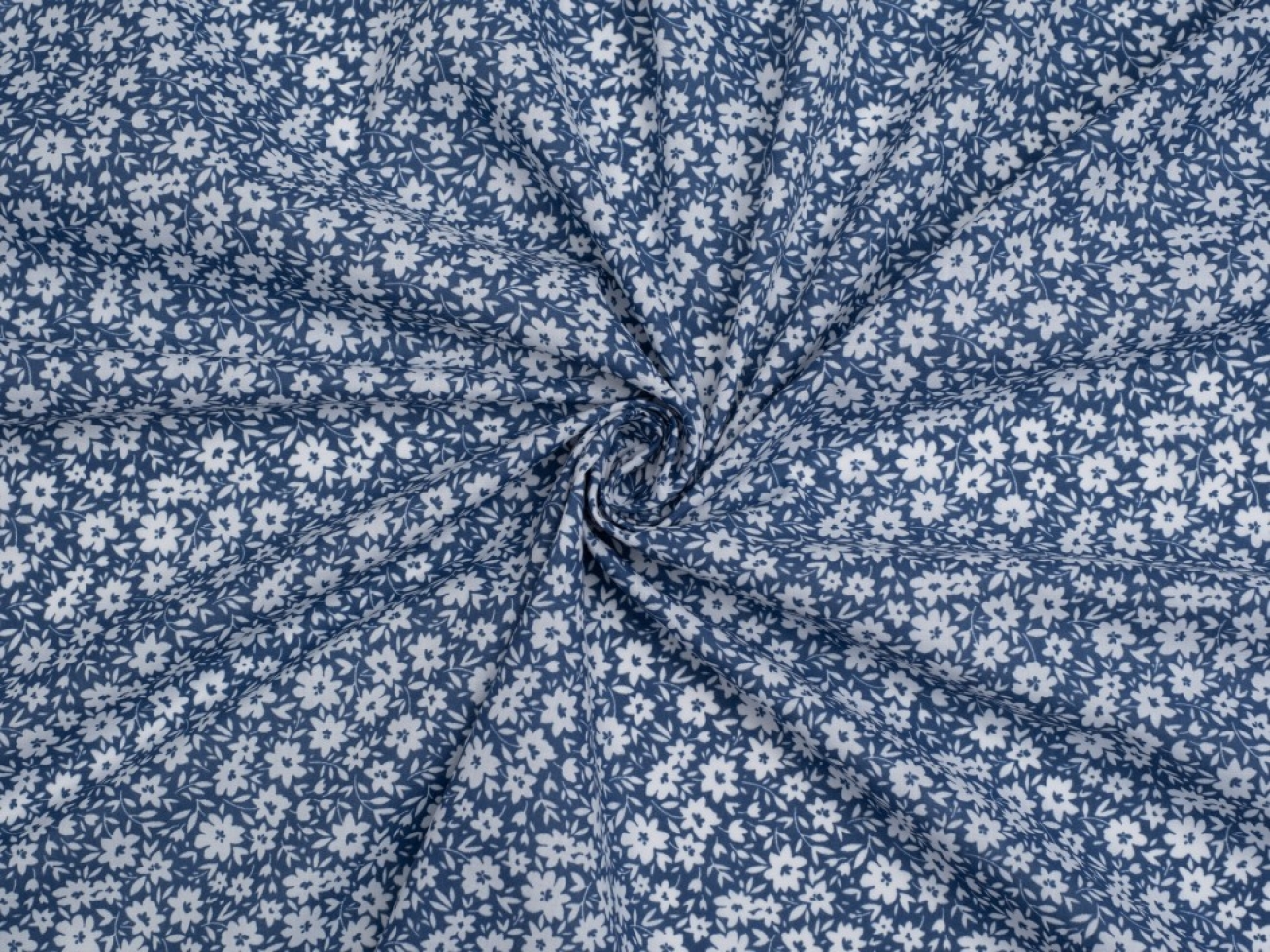 Printed Polycotton Fabric Navy Blue