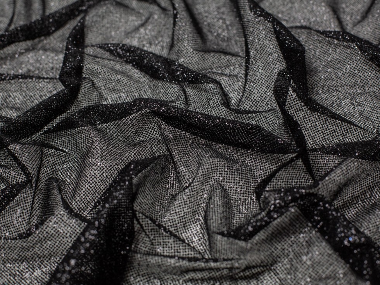 Minerva Core Range Shining Glitter Tulle Fabric Black
