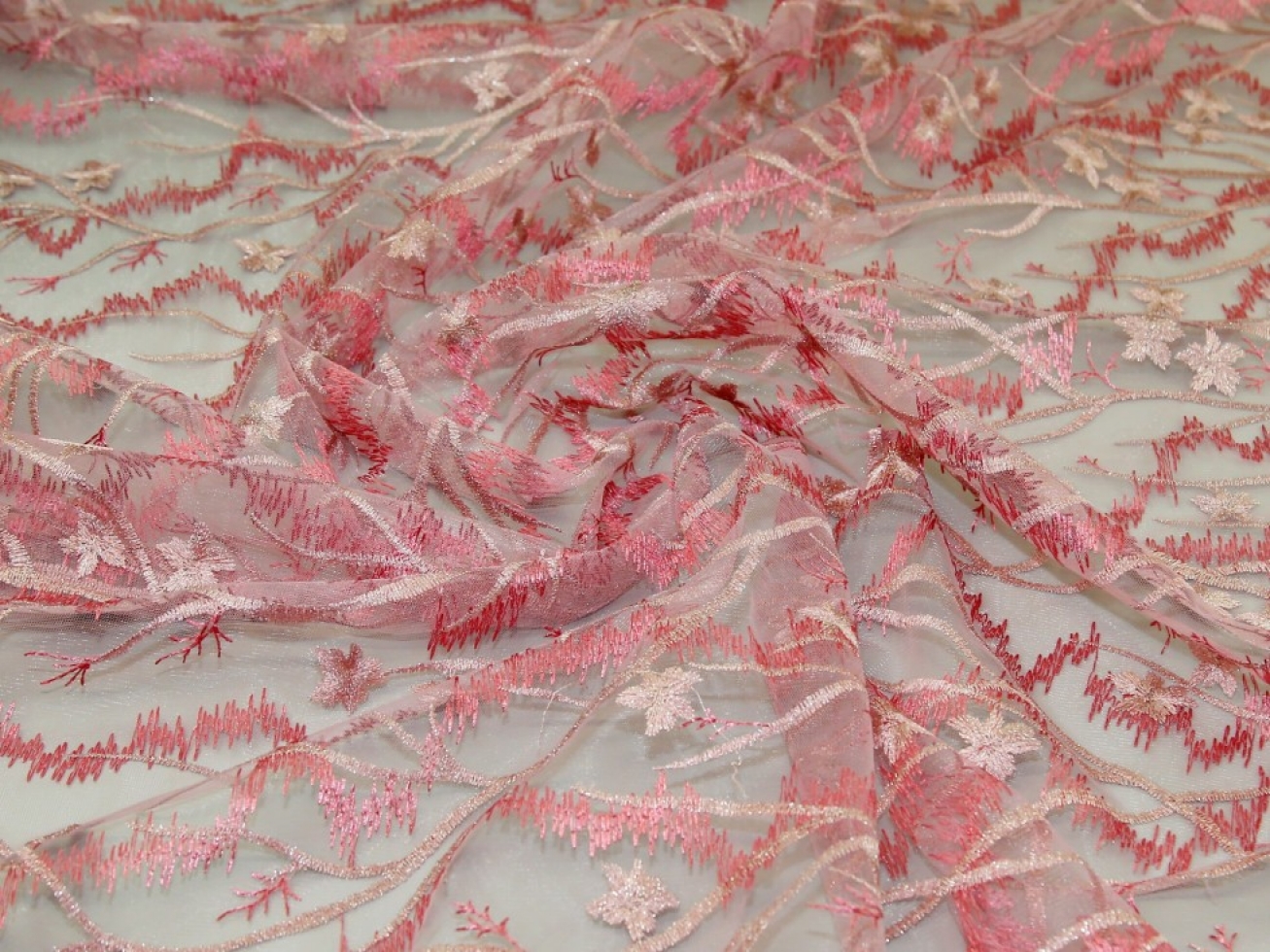 Embroidered Lace Tulle Fabric Light Pink
