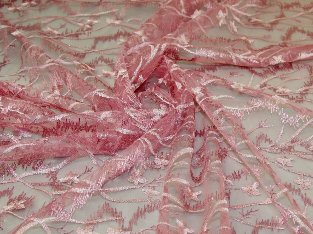 Embroidered Lace Tulle Fabric Soft Pink