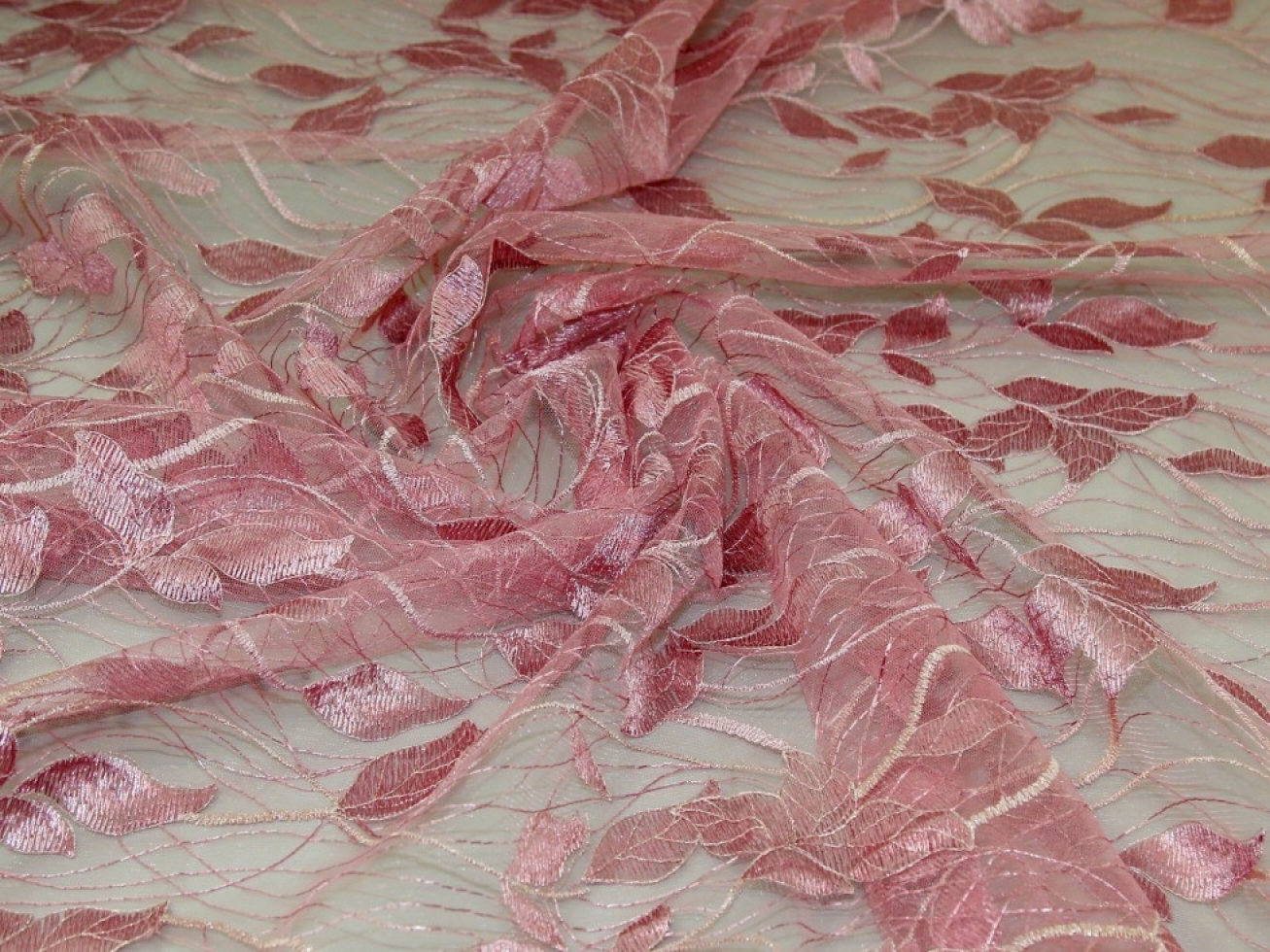 Embroidered Lace Tulle Fabric Pale Pink