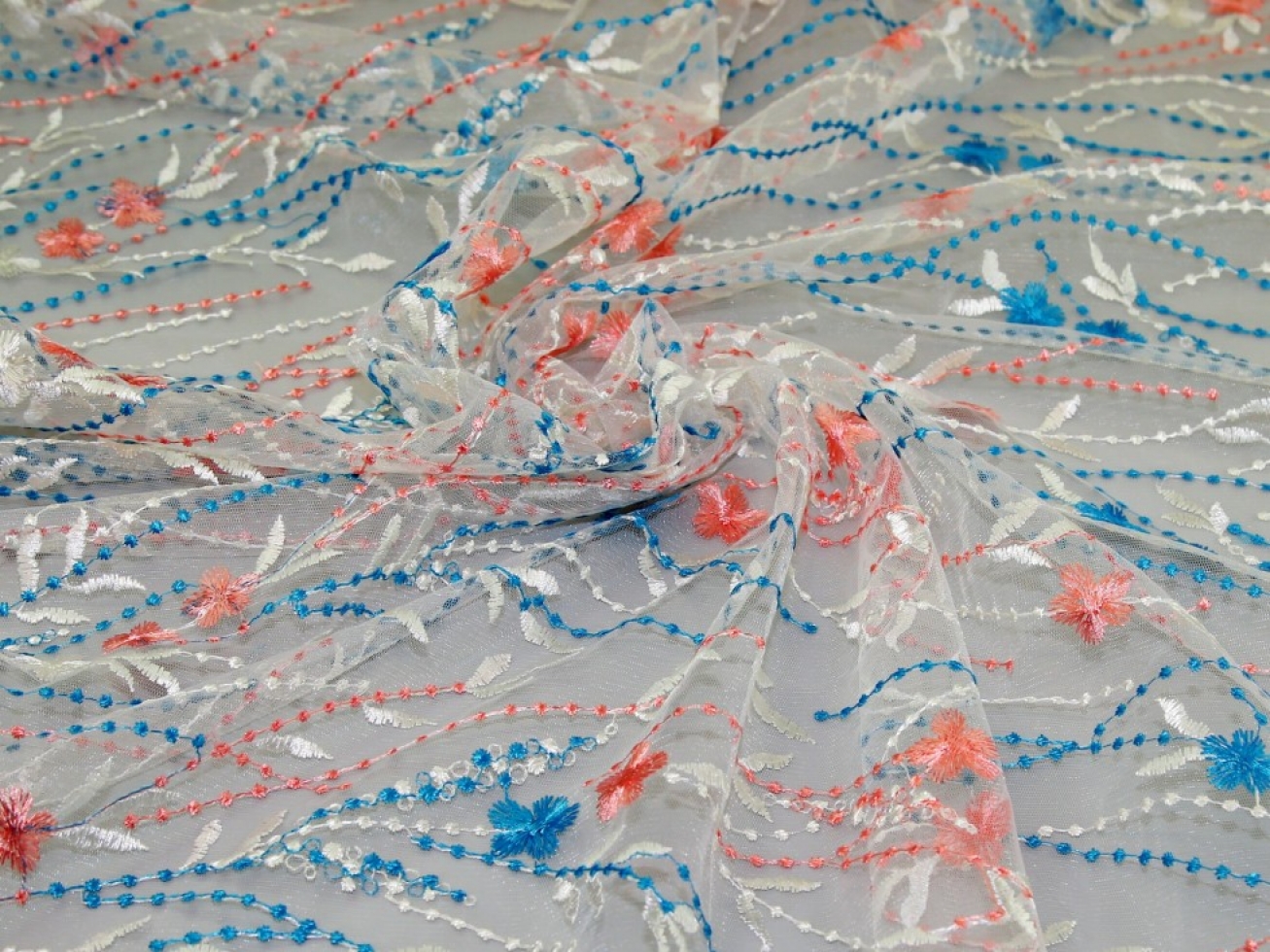 Embroidered Lace Tulle Fabric White