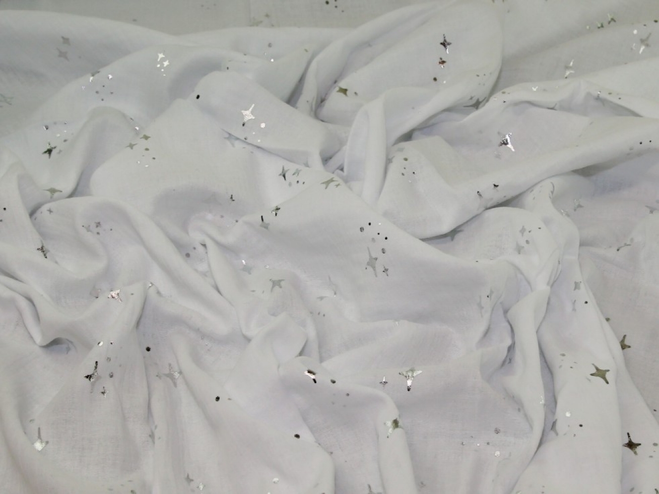 Foil Cotton Double Gauze Fabric White & Silver