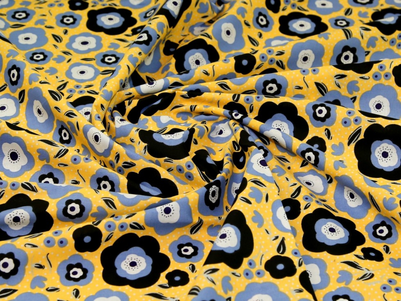 100% Cotton Fabric Yellow & Blue