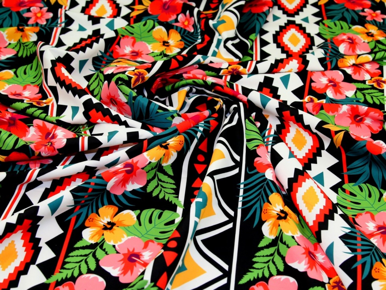 Digital Print Smooth Crepe Fabric Black