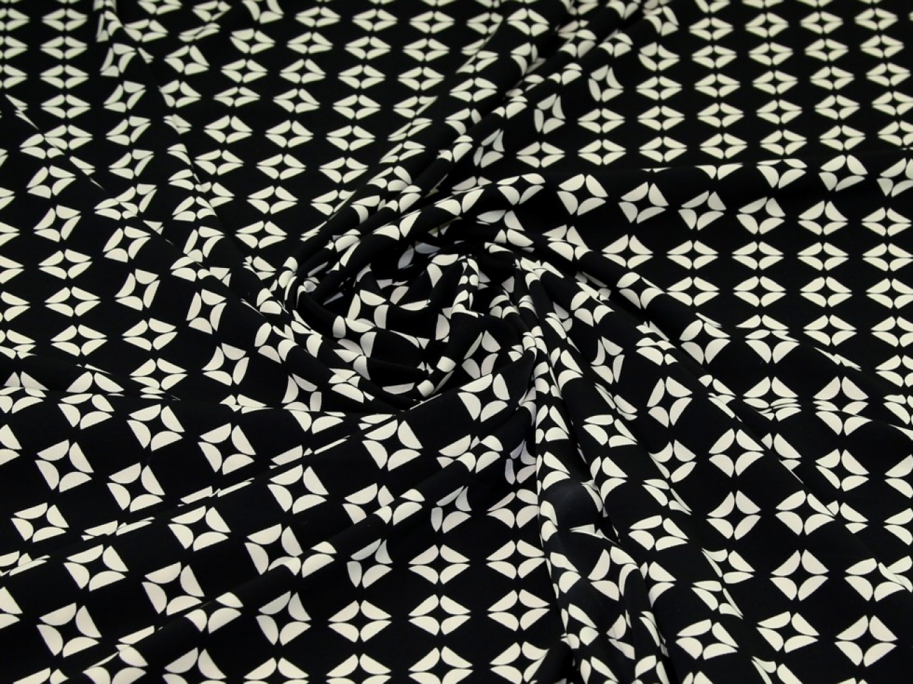 Stretch Woven Polyester Crepe Fabric Black & Cream